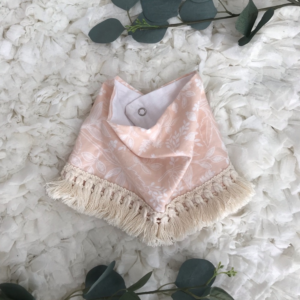 Boho baby bib, Blush Pink Handkerchief Fringe Bib from Etsy